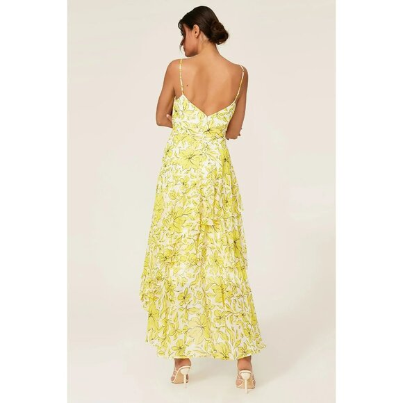17. Badgley Mischka Yellow Mixed Print Dress US 0 - Picture 3 of 5